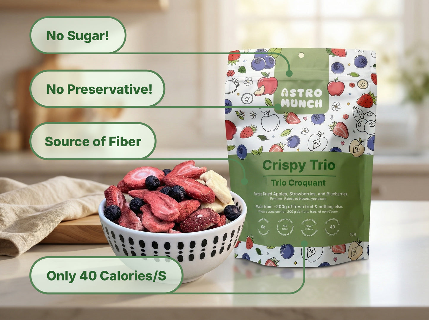 Crispy Trio - Freeze Dried Apples, Strawberries and Blueberries