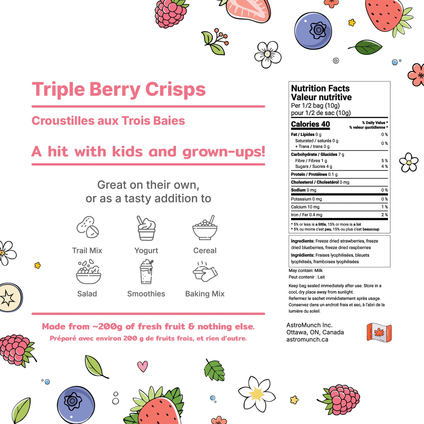 Triple Berry Crisps - Freeze Dried Blueberries, Strawberries and Raspberries