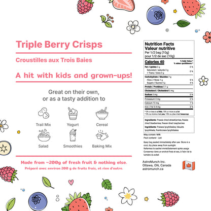 Triple Berry Crisps - Freeze Dried Blueberries, Strawberries and Raspberries