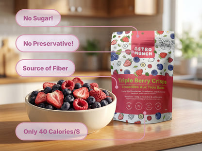Triple Berry Crisps - Freeze Dried Blueberries, Strawberries and Raspberries